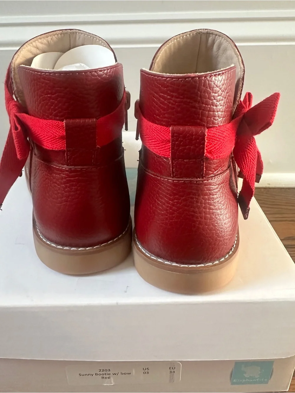 NWT Elephantito Sunny Bootie Boot Bow Fall Red Burgundy 3